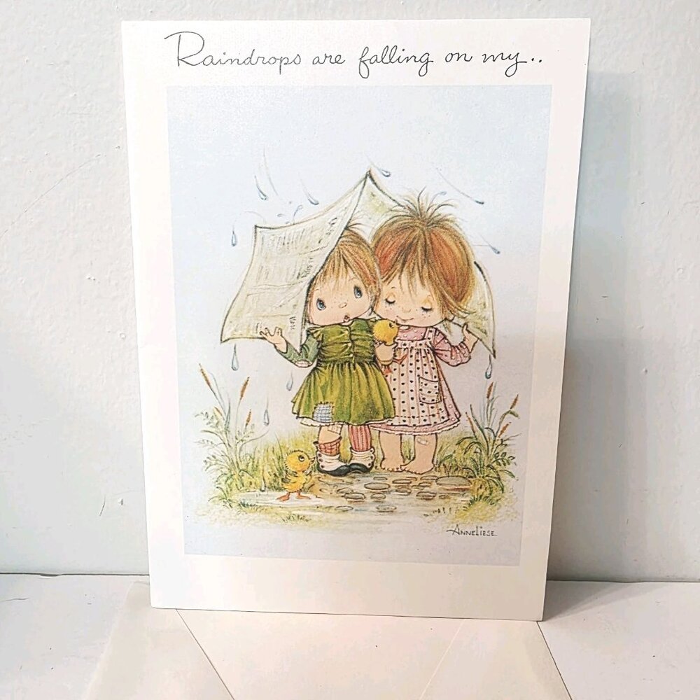 Vtg Anneliese BFF's Girls Peasant Rain Ducklings Get Well Greeting Card CLEAN